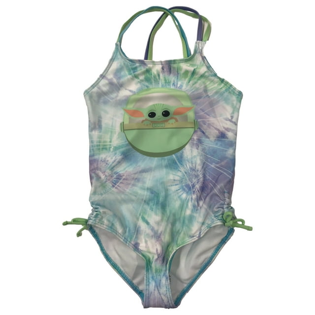 Star Wars Girls Blue Tie Dye Baby Yoda 1pc Mandalorian Swimming Bathing