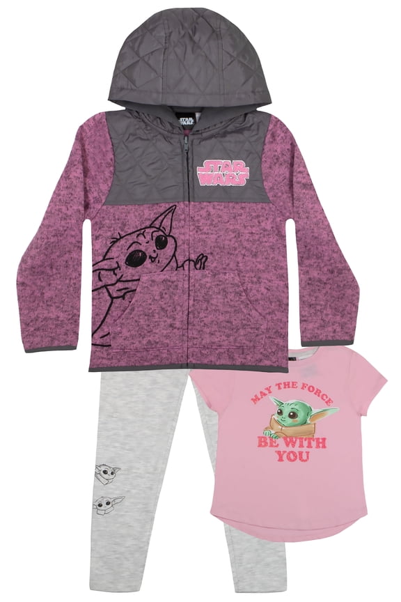 Girls, Hoodie, Graphic Shirt, and Sweatpants, 3-Pack Clothes Set (Sizes 3T, 4T, 5, 6, 7)