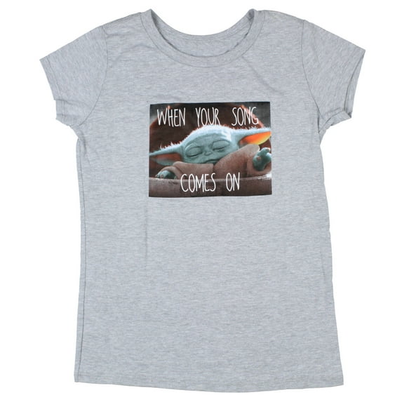 Star Wars Girls' Shirt The Mandalorian Baby Yoda Your Song Comes On Tee T-Shirt