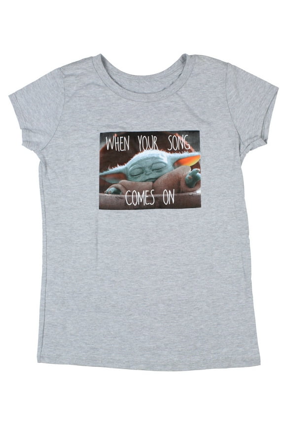 Star Wars Girls' Shirt The Mandalorian Baby Yoda Your Song Comes On Tee T-Shirt