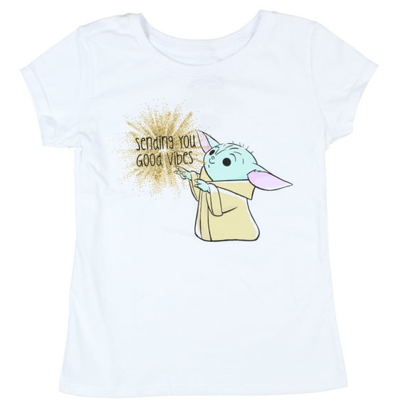 Star Wars Girl's Baby Yoda Sending You Glitter T-Shirt