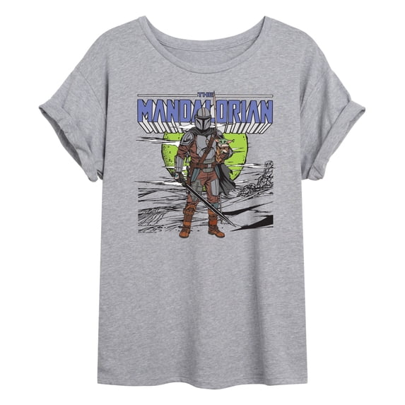 Star Wars - Grogu And Mandalorian - Juniors Oversized Graphic T-Shirt