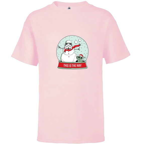 Star Wars Grogu Christmas Stormtrooper Snowman Snow Globe - Short Sleeve T-Shirt for Kids - Customized-Soft Pink