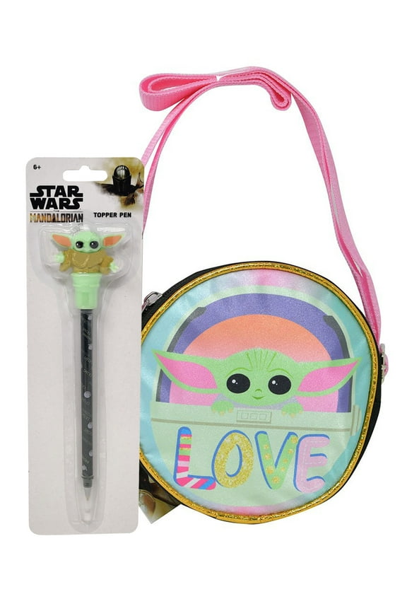 Grogu Crossbody Bag Purse Round 6" Small w/ Disney Topper Pen Set