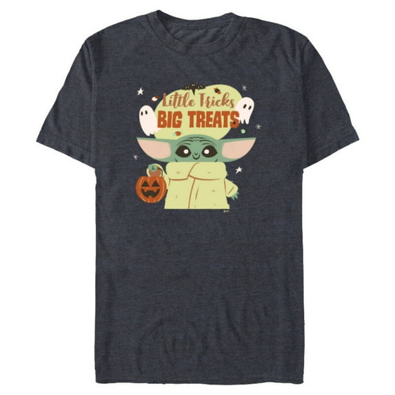 Star Wars Grogu Halloween Little Tricks Big Treats - Short Sleeve Blended T-Shirt for Adults - Customized-Navy Heather