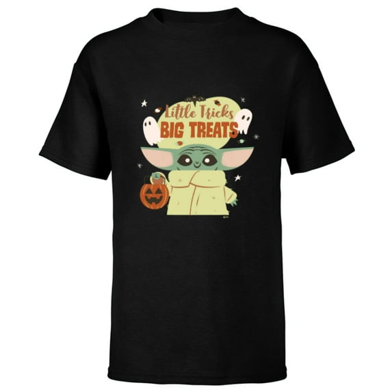 Star Wars Grogu Halloween Little Tricks Big Treats - Short Sleeve T-Shirt for Kids - Customized-Black