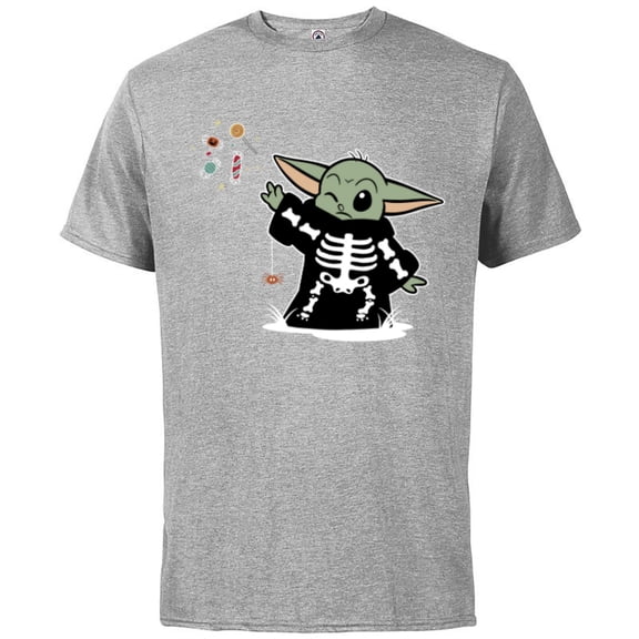 Star Wars Grogu Halloween Skeleton Costume Force Float Candy - Short Sleeve Cotton T-Shirt for Adults - Customized-Athletic Heather
