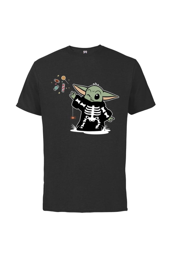 Grogu Halloween Skeleton Costume Force Float Candy - Short Sleeve Cotton T-Shirt for Adults - Customized-Black