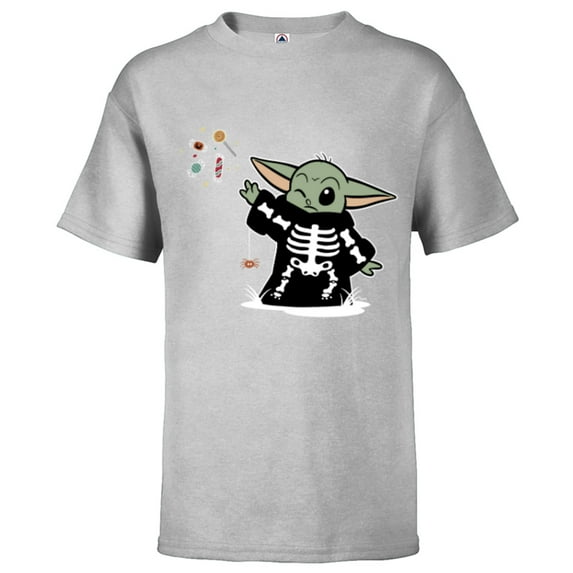 Star Wars Grogu Halloween Skeleton Costume Force Float Candy - Short Sleeve T-Shirt for Kids - Customized-Athletic Heather
