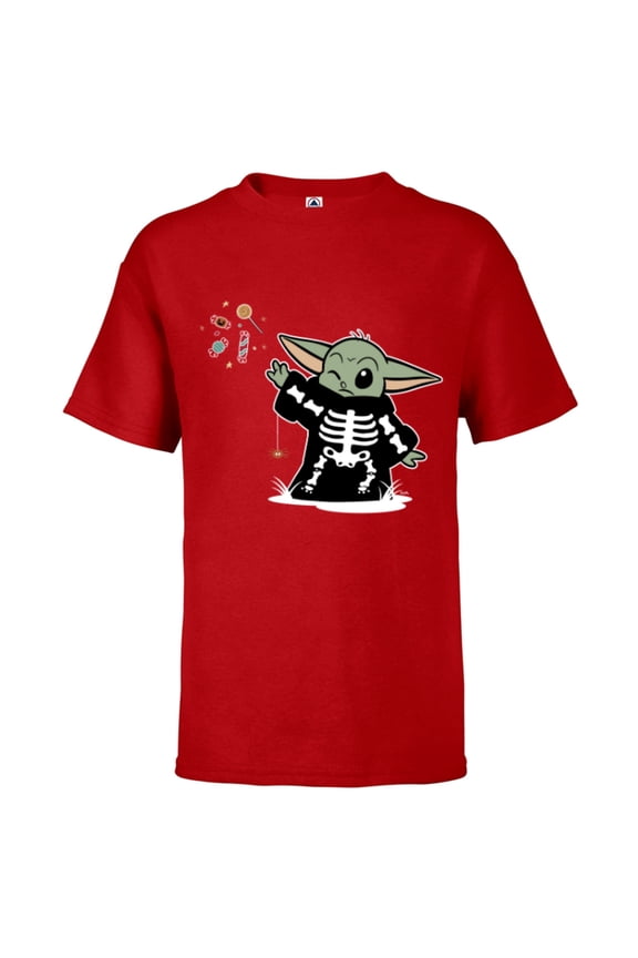 Grogu Halloween Skeleton Costume Force Float Candy - Short Sleeve T-Shirt for Kids - Customized-Red