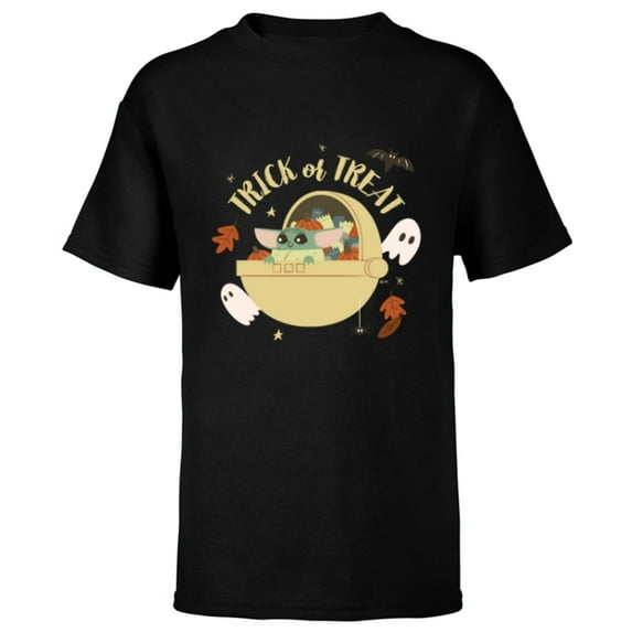 Star Wars Grogu Halloween Trick or Treat - Short Sleeve T-Shirt for Kids - Customized-Black