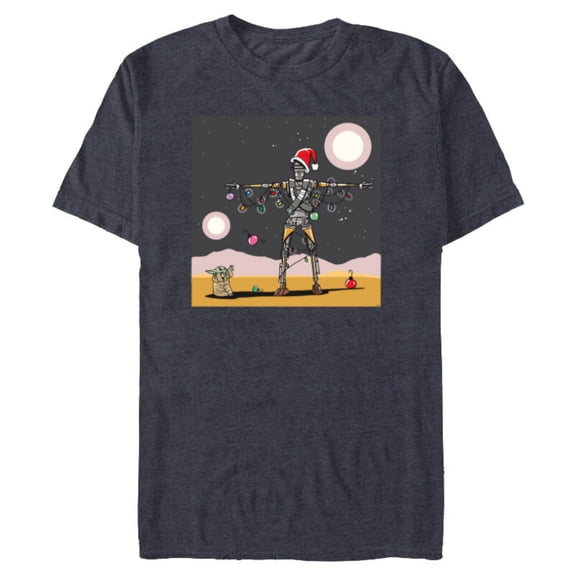 Star Wars Grogu IG-11 Droid Holiday Tatooine Christmas Tree - Short Sleeve Blended T-Shirt for Adults - Customized-Navy Heather