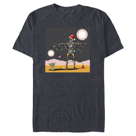 Star Wars Grogu IG-11 Droid Holiday Tatooine Christmas Tree - Short Sleeve Blended T-Shirt for Adults - Customized-Navy Heather