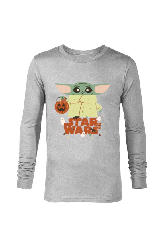 Grogu Mandalorian Halloween Trick or Treat Logo - Long Sleeve T-Shirt for Men - Customized-Athletic Heather