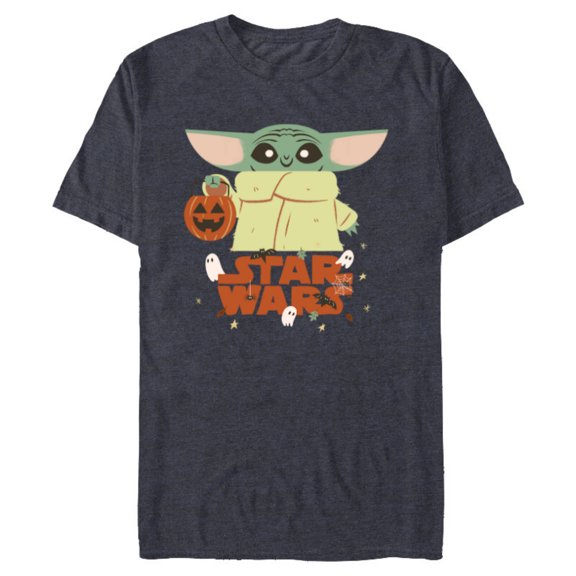 Star Wars Grogu Mandalorian Halloween Trick or Treat Logo - Short Sleeve Blended T-Shirt for Adults - Customized-Denim Snow Heather