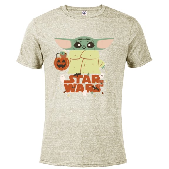 Star Wars Grogu Mandalorian Halloween Trick or Treat Logo - Short Sleeve Blended T-Shirt for Adults - Customized-Putty Snow Heather