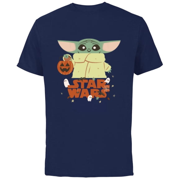 Star Wars Grogu Mandalorian Halloween Trick or Treat Logo - Short Sleeve Cotton T-Shirt for Adults - Customized-Navy