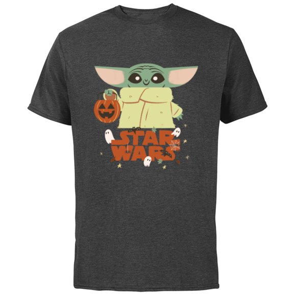 Star Wars Grogu Mandalorian Halloween Trick or Treat Logo - Short Sleeve Cotton T-Shirt for Adults - Customized-Charcoal