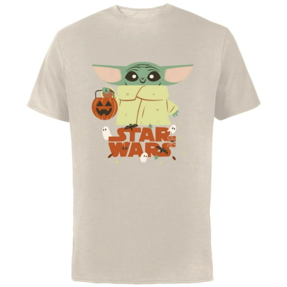 Star Wars Grogu Mandalorian Halloween Trick or Treat Logo - Short Sleeve Cotton T-Shirt for Adults - Customized-Natural