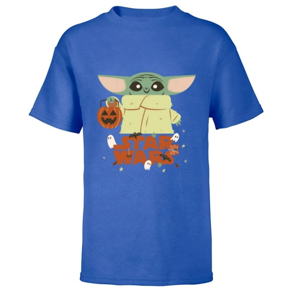 Star Wars Grogu Mandalorian Halloween Trick or Treat Logo - Short Sleeve T-Shirt for Kids - Customized-Royal