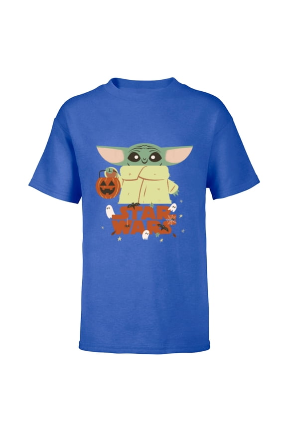 Grogu Mandalorian Halloween Trick or Treat Logo - Short Sleeve T-Shirt for Kids - Customized-Royal