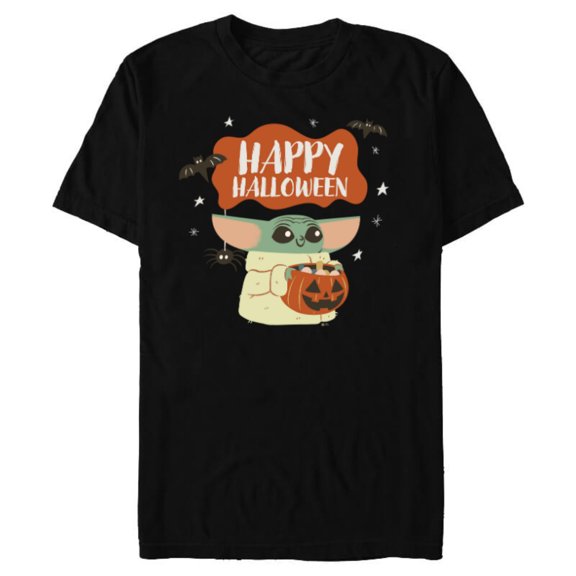 Star Wars Grogu Mandalorian Happy Halloween Trick or Treat - Short Sleeve Blended T-Shirt for Adults - Customized-Black