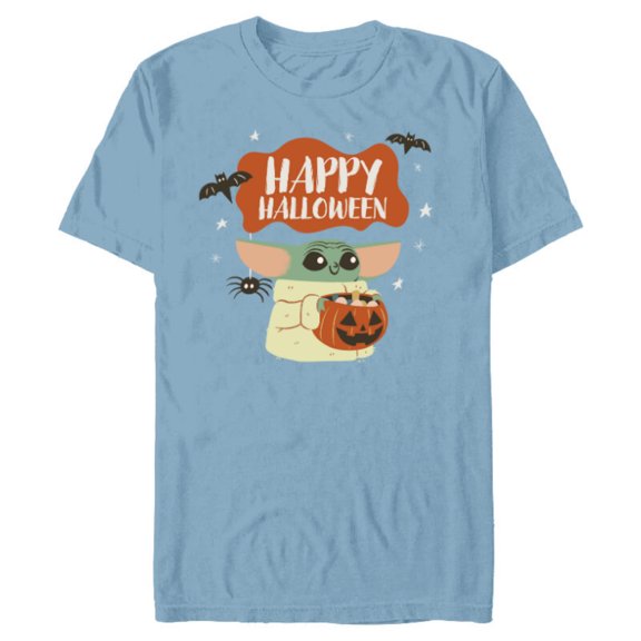 Star Wars Grogu Mandalorian Happy Halloween Trick or Treat - Short Sleeve Blended T-Shirt for Adults - Customized-Ocean Blue