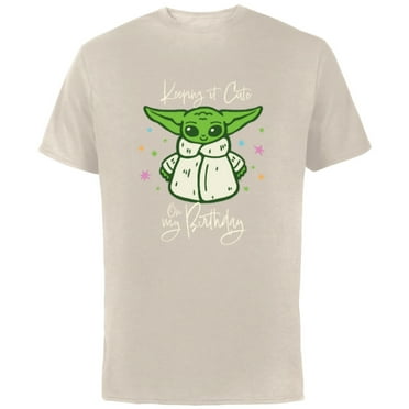 Star Wars Grogu Mandalorian Keeping It Cute on My Birthday - Short Sleeve Cotton T-Shirt for Adults - Customized-Natural