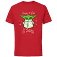 thumbnail image 1 of Star Wars Grogu Mandalorian Keeping It Cute on My Birthday - Short Sleeve Cotton T-Shirt for Adults - Customized-Red, 1 of 5