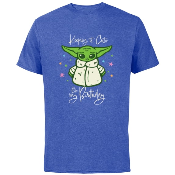 Star Wars Grogu Mandalorian Keeping It Cute on My Birthday - Short Sleeve Cotton T-Shirt for Adults - Customized-Royal Heather