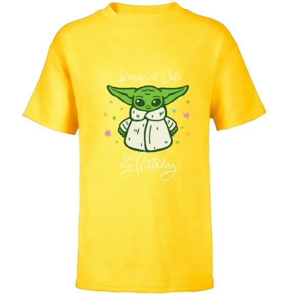 Star Wars Grogu Mandalorian Keeping It Cute on My Birthday - Short Sleeve T-Shirt for Kids - Customized-Yellow