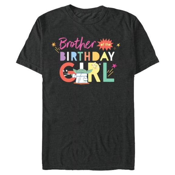 Star Wars Grogu Mandalorian Toon Brother of Birthday Girl - Short Sleeve Blended T-Shirt for Adults - Customized-Dark Heather