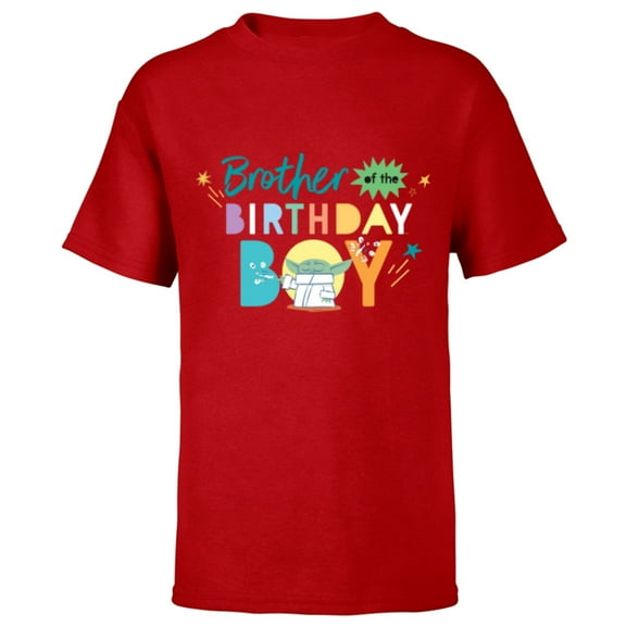 Star Wars Grogu Mandalorian Toon Brother of the Birthday Boy - Short Sleeve T-Shirt for Kids - Customized-Red