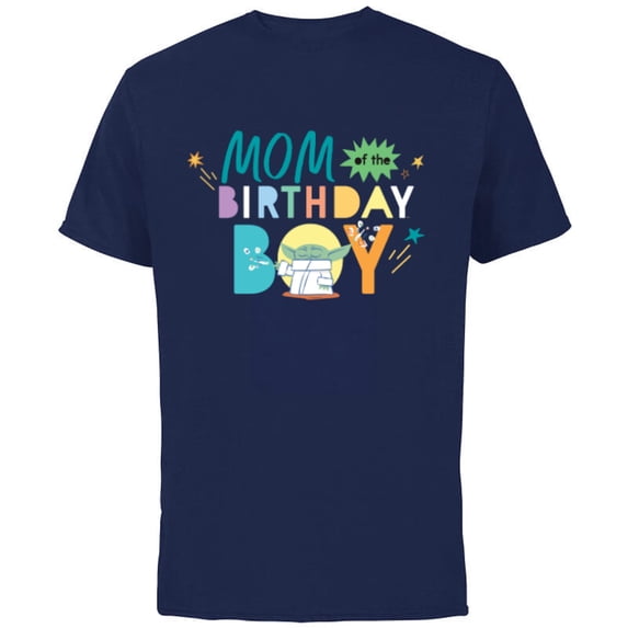 Star Wars Grogu Mandalorian Toon Mom of the Birthday Boy - Short Sleeve Cotton T-Shirt for Adults - Customized-Navy