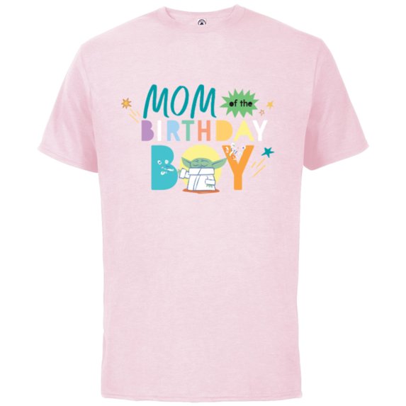 Star Wars Grogu Mandalorian Toon Mom of the Birthday Boy - Short Sleeve Cotton T-Shirt for Adults - Customized-Soft Pink