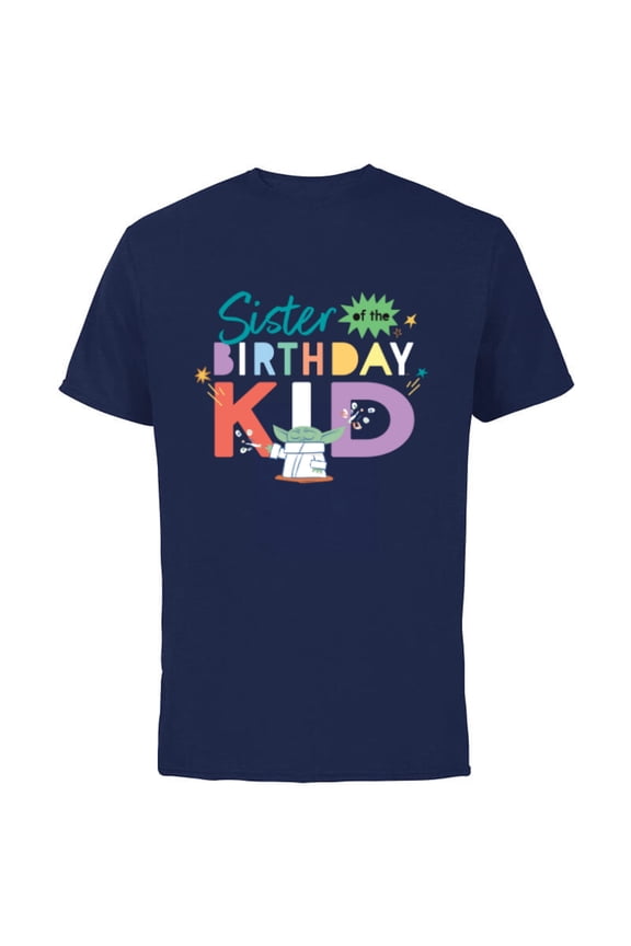 Grogu Mandalorian Toon Sister of the Birthday Kid - Short Sleeve Cotton T-Shirt for Adults - Customized-Navy