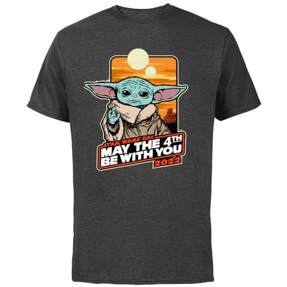 Star Wars Grogu May The 4th Be With You 2022 - Short Sleeve Cotton T-Shirt for Adults - Customized-Charcoal