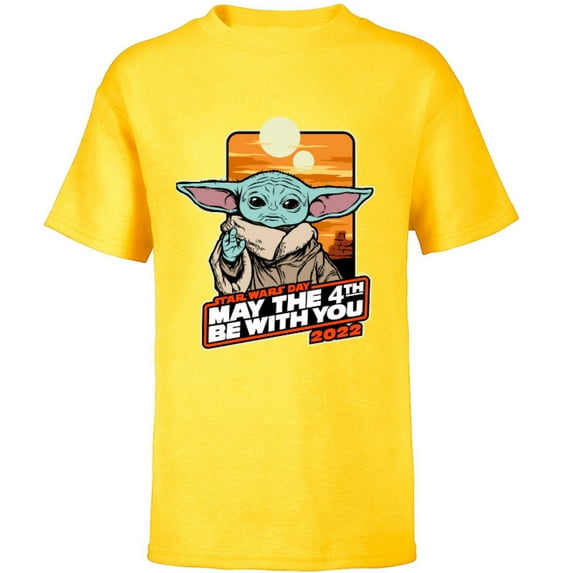 Star Wars Grogu May The 4th Be With You 2022 - Short Sleeve T-Shirt for Kids - Customized-Yellow