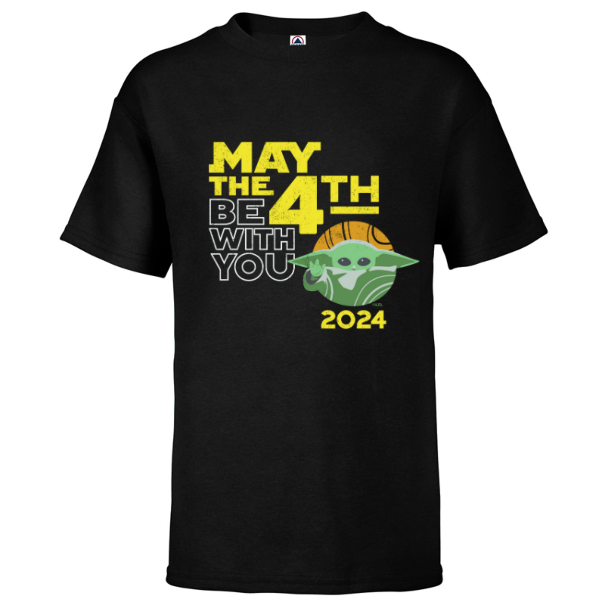 Star Wars Grogu May the 4th Be With You 2024 Distressed Look - Short Sleeve T-Shirt for Kids - Customized-Black