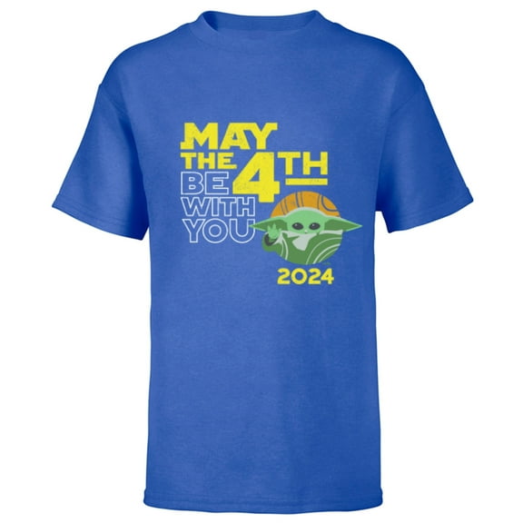 Star Wars Grogu May the 4th Be With You 2024 Distressed Look - Short Sleeve T-Shirt for Kids - Customized-Royal