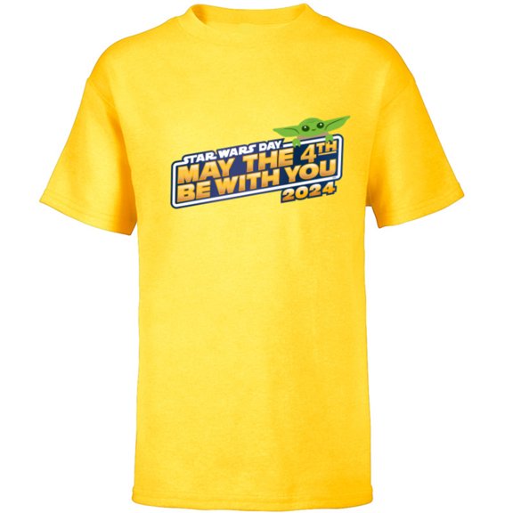 Star Wars Grogu May the 4th Be With You Star Wars Day 2024 - Short Sleeve T-Shirt for Kids - Customized-Yellow