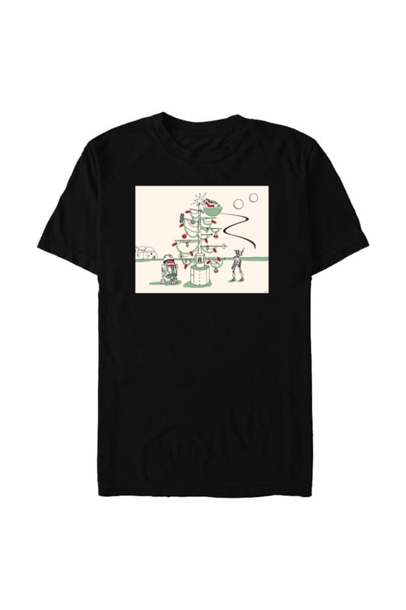 Grogu R5-D4 Droid Holiday Tatooine Christmas Tree - Short Sleeve Blended T-Shirt for Adults - Customized-Black