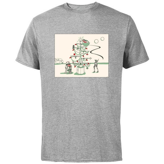 Star Wars Grogu R5-D4 Droid Holiday Tatooine Christmas Tree - Short Sleeve Cotton T-Shirt for Adults - Customized-Athletic Heather