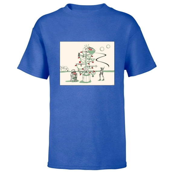 Star Wars Grogu R5-D4 Droid Holiday Tatooine Christmas Tree - Short Sleeve T-Shirt for Kids - Customized-Royal