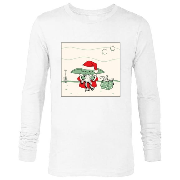 Star Wars Grogu Santa Costume with Holiday Christmas Cookies - Long Sleeve T-Shirt for Men - Customized-White