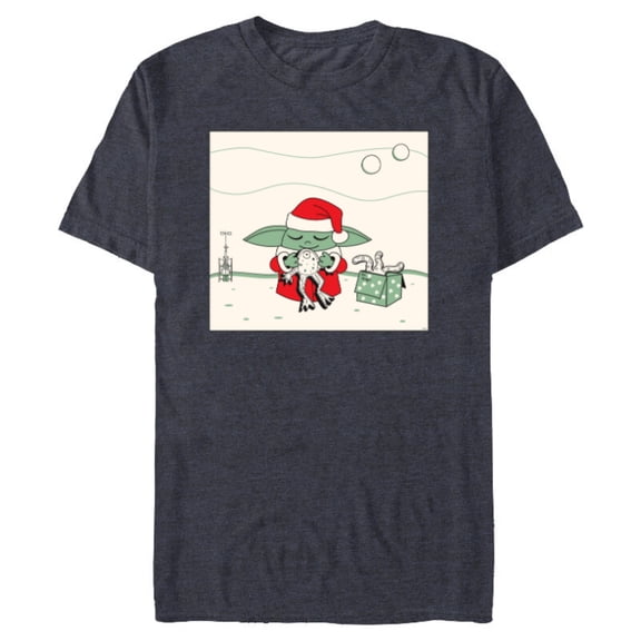 Star Wars Grogu Santa Costume with Holiday Christmas Cookies - Short Sleeve Blended T-Shirt for Adults - Customized-Navy Heather