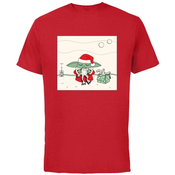 Star Wars Grogu Santa Costume with Holiday Christmas Cookies - Short Sleeve Cotton T-Shirt for Adults - Customized-Red