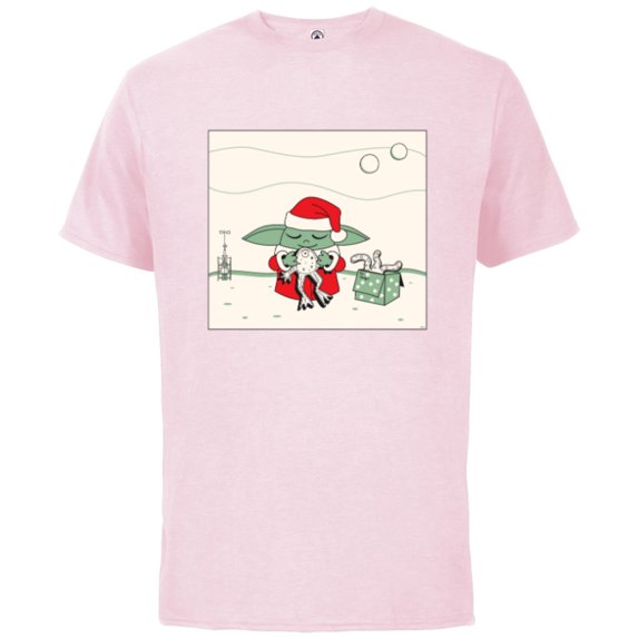 Star Wars Grogu Santa Costume with Holiday Christmas Cookies - Short Sleeve Cotton T-Shirt for Adults - Customized-Soft Pink