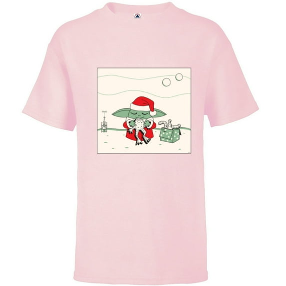Star Wars Grogu Santa Costume with Holiday Christmas Cookies - Short Sleeve T-Shirt for Kids - Customized-Soft Pink
