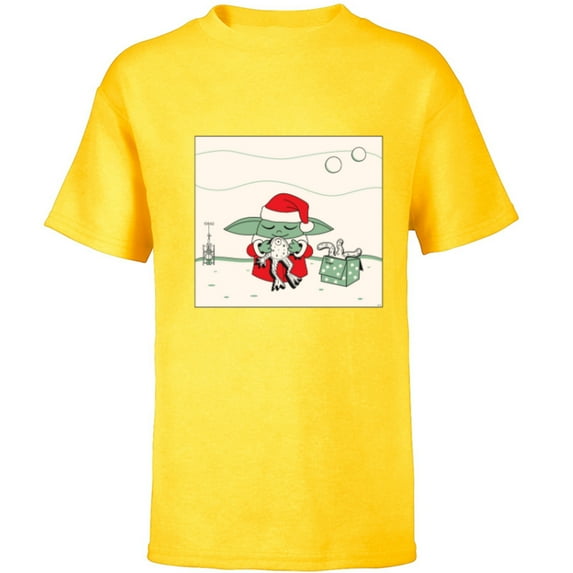 Star Wars Grogu Santa Costume with Holiday Christmas Cookies - Short Sleeve T-Shirt for Kids - Customized-Yellow